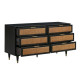 Black Wood Natural Rattan Cane 6 Drawer Dresser